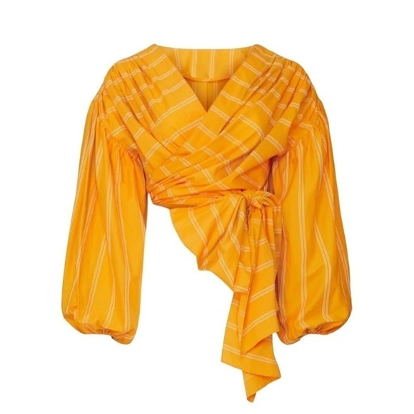 Acler The Wyatt Puff Balloon Sleeve Cropped Wrap Top Pumpkin Stripe Size 10 - Picture 7 of 16